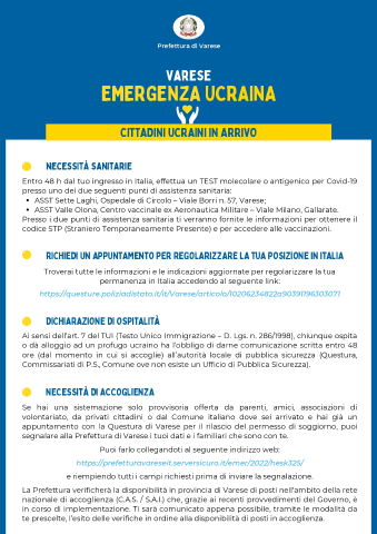 Emergenza Ucraina: le indicazioni della Prefettura 